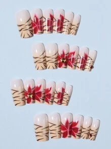 Bộ 24 móng tay giả acrylic đầu vuông cỡ trung, họa tiết hoa cỡ trung, thiết kế đính đá, vừa vặn hoàn hảo, bao gồm 1 keo dán và 1 dũa móng, dễ dàng sử dụng, móng tay giả acrylic đầu vuông nghệ thuật, dành cho nữ, bé gái, làm việc hàng ngày, lễ hội, tiệc tùng, đồ dùng làm móng - Nhiều màu - Xem 3