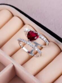 1 件浪漫心形锆石戒指，情人节礼物，结婚周年纪念礼物，送给女朋友、妈妈、母亲、母亲节、礼物 - 愛心 - 查看 11