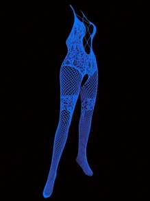 1pc Women Glowing Fishnet Stockings - Luminous In The Dark Fishnet Tights, Semi-Sheer Mesh Bodysuits For Clubs, Hollow Fishnet Design, Tight Bodysuits, Sexy Lingerie For Women, Suitable For Halloween, Christmas, Music Festivals, Parties, Nightclubs - 白色 - 查看 10