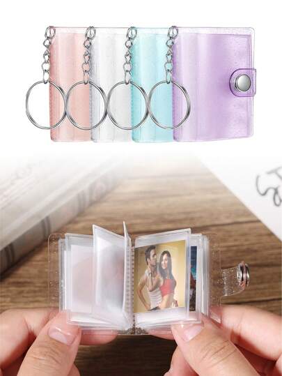 1PC/4PCS 1 Inch/2inch Mini Small Photo Album Valentine Photo Storage With Keychain Clear Pocket Photo Album Keychain For Picture Valentine Wedding Birthday Anniversary Memory,Suitable For Photos, Backpack For School Christmas Gift Ideas Bag Accessories Lanyards With Id Holder Car Accessories Bag Charms