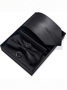 AlanKing 1 套棕色佩斯利领带、领结、口袋巾、袖扣男士礼品套装、西装配饰 - 混色 - 查看 18