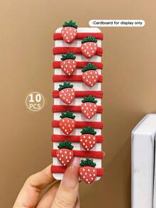 10入組兒童紅白草莓造型彈性髮圈 - 彩色 - 查看 4