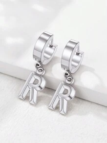 1 Pair Classic Fashion Stainless Steel Letter Drop Earrings For Women Girls Initial Name Jewelry Birthday Gift Daily Wear - Silver - View 8