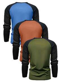 3 peças Conjunto de Camiseta de Gola Redonda com Botões e Mangas com Inserção Colorida para Meninos Pré-Adolescentes, Outono e Inverno