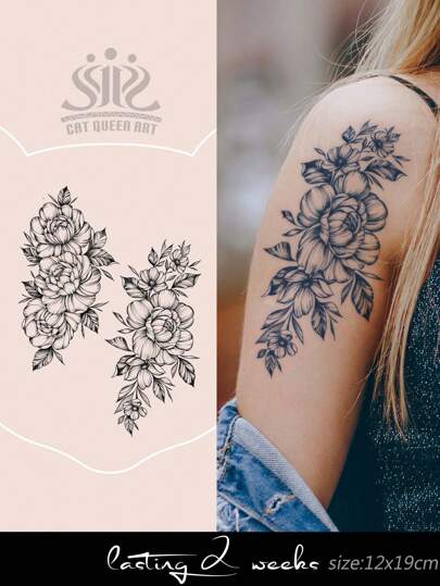 Temporary Large Floral Arm Tattoo Sticker - Fashionable Floral Pattern, Lasts 1-2 Weeks, Waterproof, Smudge-Proof, Suitable For Chest, Waist, Abdomen, Thigh, Shoulder, Neck, Collarbone, Made Of Natural Plant Ingredients, Ideal For Y2K Music Festival, Valentine's Day, Carnival, DIY Party, Holiday Gifts