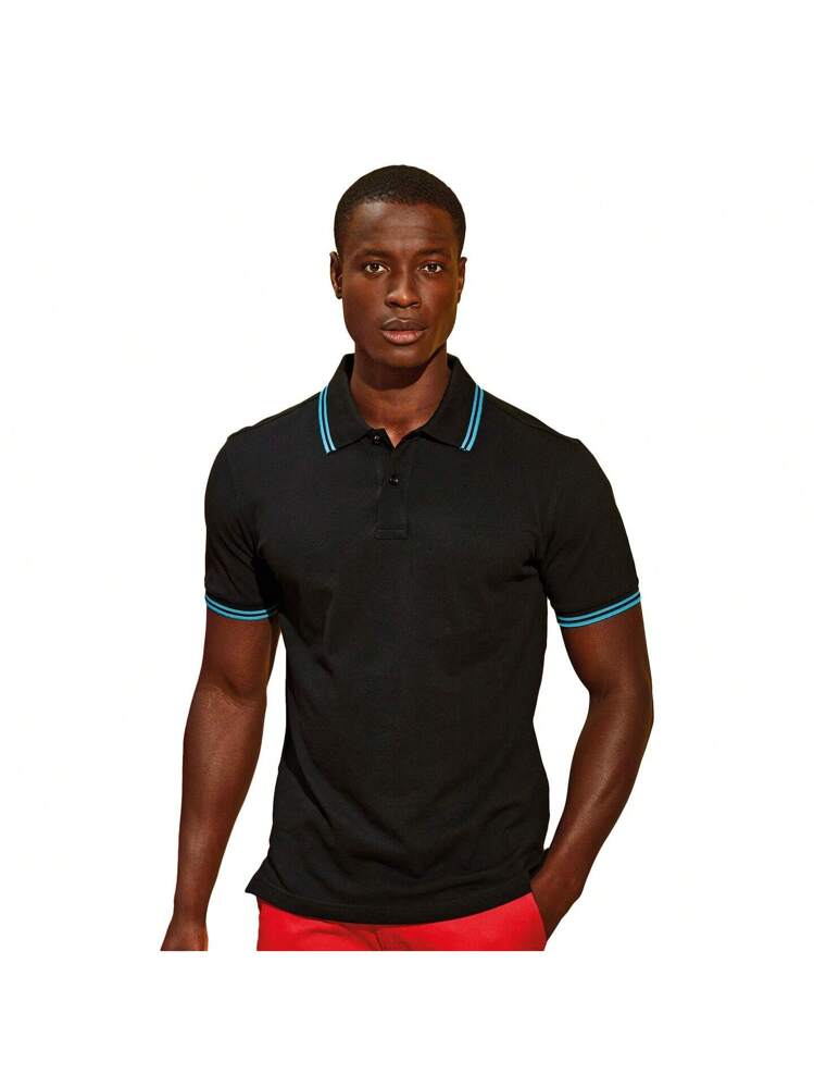 Asquith & Fox Mens Classic Fit Tipped Polo Shirt (Black/ Turquoise