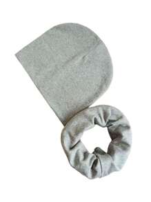 2pcs/Set Kids Solid Color Beanie Hat And Scarf Set, Knitted Warm Hats And Scarves For Toddler/Youth Boys And Girls, Spring/Autumn - Grey - View 3
