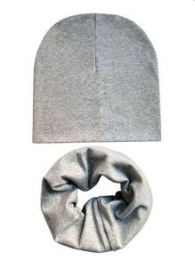 2pcs/Set Kids Solid Color Beanie Hat And Scarf Set, Knitted Warm Hats And Scarves For Toddler/Youth Boys And Girls, Spring/Autumn - Grey - View 2