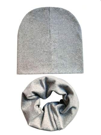 2件套儿童纯色针织帽围巾套装，适合幼儿/青少年男孩女孩，春秋季