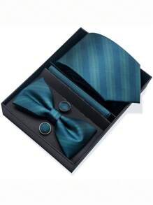 AlanKing 1 套棕色佩斯利领带、领结、口袋巾、袖扣男士礼品套装、西装配饰 - 混色 - 查看 29