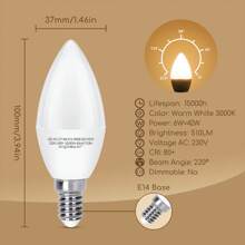 Aigostar Bombilla LED C37, Forma de Vela, E14 Casquillo Fino, 6W Equivalente a 42W, Luz Calida 3000K, 510 Lúmenes, CRI mas de 80, No regulable, Pack 10 uds - Blanco Cálido - Ver 3