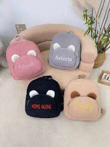 Mochila de peluche con bordado personalizado, bolsa para mujer, nueva versión coreana de otoño e invierno, súper caliente y linda mochila con orejitas de oso