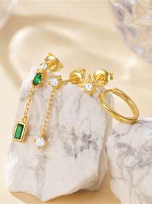 3 piezas Pendientes con borla de circonita de plata de ley 925 para mujer, pendientes clásicos colgantes, adecuados como regalo para mamá, joyería nupcial, joyería fina