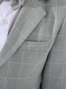 Conjunto de 3 piezas de traje de cuadros para niño pequeño, que incluye chaqueta, pantalones y corbata de moño para ocasiones formales, bodas, actuaciones y la escuela, otoño - Gris - Ver 10