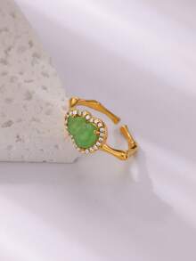 1 件中国风复古绿翡翠葫芦戒指女式优雅树脂葫芦开口可调节指环饰品时尚配饰女士礼物 - 綠色 - 查看 9