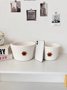 Cestas tejidas a mano con cuerda, canastas de almacenamiento para juguetes de niños, suministros para mascotas, organizador de escritorio de oficina en el hogar, joyería, cosméticos, cestas de almacenamiento para desorden en el escritorio, talla S y L