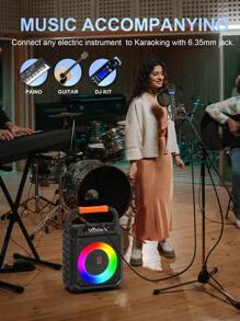 JYX Portable Bluetooth Karaoke Speaker With Dual  Mics - LED Lights, Supports TF/USB/AUX, REC - Perfect For Parties, Indoor/Outdoor Use For Kids & Adults - Black - View 5