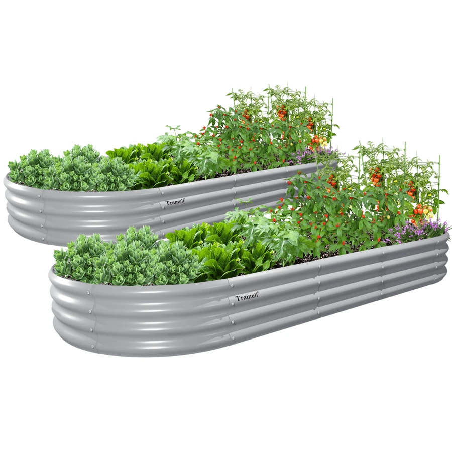 2 Pack 8x3x1FT Galvanized Raised Garden Bed Large Metal Planter Box Kit Elevated Raised Garden Planters For Outdoor Plants - Xám - Xem 1