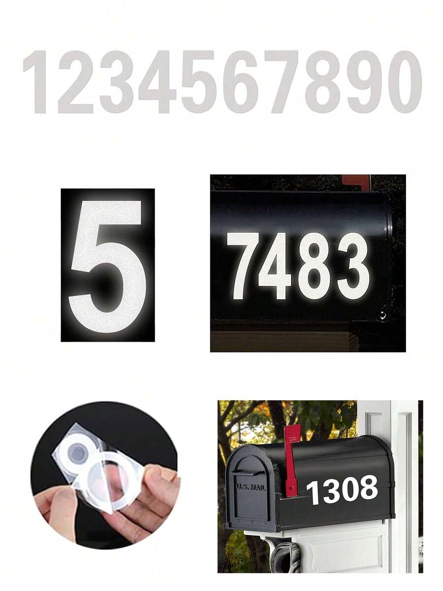 1 套反光邮箱数字贴纸 (0-9) - 现代模切风格乙烯基防水数字贴花，经典自粘数字，适用于室内、室外、内部、外部、门、卡车、汽车、垃圾箱、家庭、企业、地址号码 - 彩色 - 查看 1