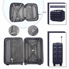 2 Piece Lightweight Hard Case ABS Luggage Set With TSA Lock And Spinner Wheels Includes 20 Inch Cabin Carry-On Suitcase And 13 Inch Vanity Case Travel Hand Luggage Suitcase Set Travel Suitcase Suitcases Suit Case Durable Travel Luggage Carry On - Navy Blue - View 7