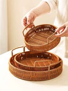 4pcs/3pcs/2pcs/1pc Portable Storage Basket, Bread, Dessert Plate, Fruit Basket, Snack, Candy, Bun Collection Tray, Multifunctional Storage Basket - Khaki - View 5