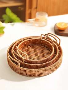 4pcs/3pcs/2pcs/1pc Portable Storage Basket, Bread, Dessert Plate, Fruit Basket, Snack, Candy, Bun Collection Tray, Multifunctional Storage Basket - Khaki - View 2