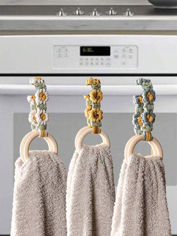 1pc Kitchen Towel Holder ~ Daisy Macrame Towel Holder ~ Tea Towel Holder ~ Boho Decor ~ Everyday Boho Kitchen Decor ~ Gift Idea,Home Decor ,Room Decor,Wall Decor Gifts Birthday Graduation