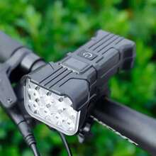 1 pieza Luz frontal de bicicleta con 12 LED recargable por USB, bocina de 140 dB y pantalla digital - Negro - Ver 9