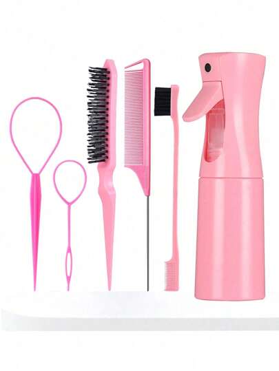 喷壶辫子发套，适合送女孩圣诞套装，适合化妆、发型设计、发梳套装、男孩和女孩儿童卷发梳子、喷壶+平滑刷+美容刷+鼠尾梳刷+辫子工具、化妆品、夏季套装 Y2k、发刷、梳子、美发工具、理发沙龙美容旅行必需品的美发产品和配件、返校、旅行度假必需品、女士发饰、刷子、发刷、边刷、刷头发、发梳、梳头发、顺发刷、球刷、迷你发刷、发刷套装、木梳、发刷、刷子、梳子、光滑后刷、发刷、边刷、刷头发、发梳、发刷套装、梳头发、迷你发刷、顺发刷、发刷、头发、配件、美发产品、美发工具、美发用品、护发、卷发刷、理发师、理发配件美发设备