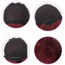 Peluca roja de vino con flequillo, peluca recta de bob corto para mujeres de 12 pulgadas, peluca sintética de color vivo para cosplay y fiesta - Burdeos - Ver 5