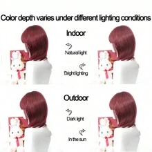 Peluca roja de vino con flequillo, peluca recta de bob corto para mujeres de 12 pulgadas, peluca sintética de color vivo para cosplay y fiesta - Burdeos - Ver 7