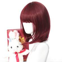 Peluca roja de vino con flequillo, peluca recta de bob corto para mujeres de 12 pulgadas, peluca sintética de color vivo para cosplay y fiesta - Burdeos - Ver 4