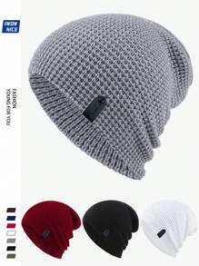 Fashionable Label Decor Slouchy Beanie Hats For Men And Women, Warm Winter Knit Caps With Ear Protection, Suitable For Outdoor Activities, Running, Fitness, Skiing, Skateboarding And Other Leisure Sports. Versatile Wear, Guitar Music Warm Hat, Youth Couple, Holiday Gift