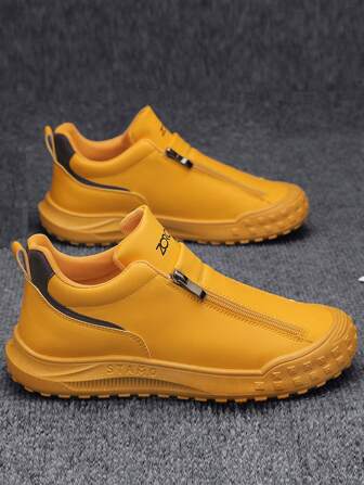 男士休闲运动鞋 户外皮鞋 时尚拉链低帮踝靴 防水皮靴 休闲乐福鞋 防水防滑运动鞋 时尚厚底增高鞋 复古风双拉链个性做旧彩色皮鞋 防水真皮低帮靴