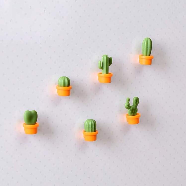 Kit 4/6/8/12 Pcs Mini Magnet Fridge ORNAMENT Leaves/Cactus Plant Pot Magnetic Decoration - chậu xương rồng màu cam - Xem 1