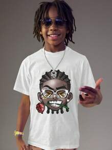 Tween Boys Casual Printed Vacation Short Sleeve T-Shirt Unisex Black Summer Top Street - White - View 1