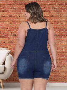 Plus Size Denim Jumpsuit Dungarees Short Tank Top Destroyed Retro (Short Jumpsuit) EWF - Dark - Màu xanh hải quân - Xem 2