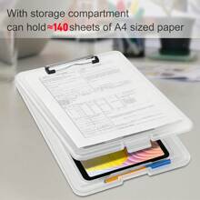 1 件 A4 剪贴板，带存储空间，轻便便携式书写剪贴板，可折叠文具盒，适用于护士、医生、医务人员、教师、学生、教练、学校用品、返校、学校用品 - 無色 - 查看 3