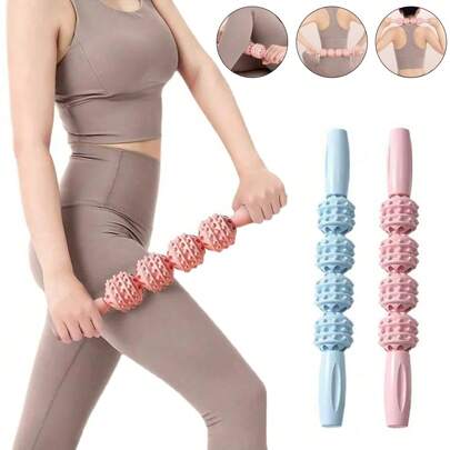1PC Women Winter Gym Massage Stick Roller Calf Muscle Massage Roller Cervical Neck Shoulder Back Muscle Relaxer Yoga Wolf Teeth Stick Sport Fitness Accessories