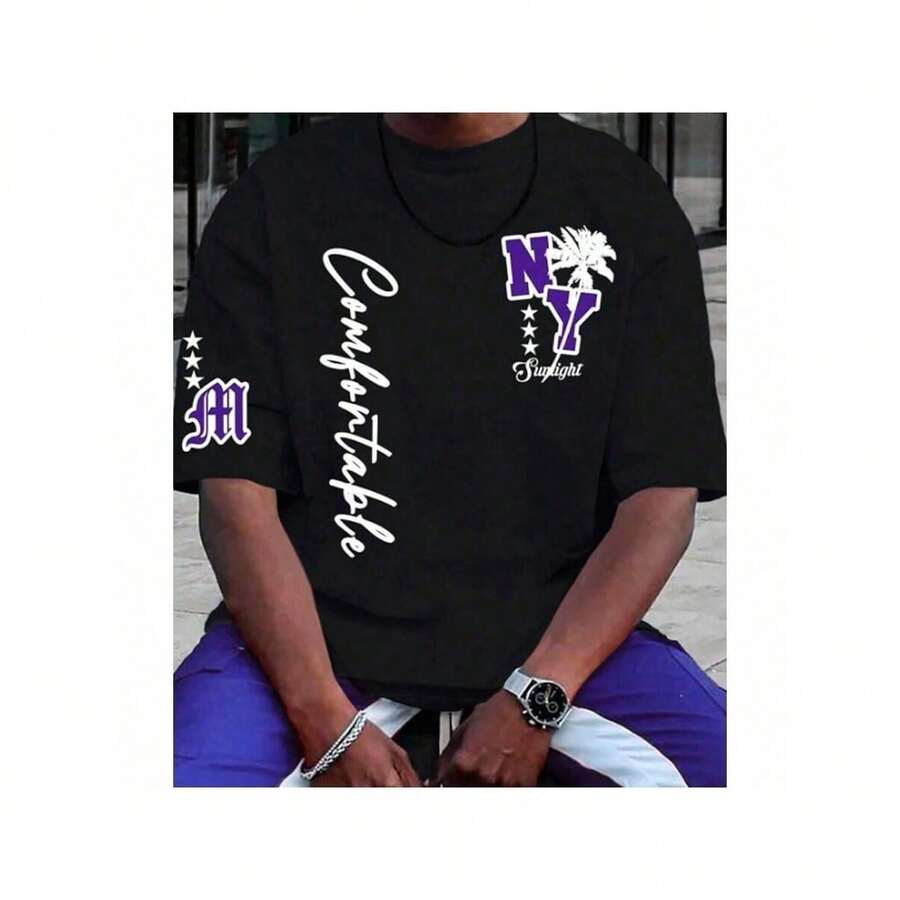Tendecia Men's T-Shirt Comfortable NY Comfortable - 黑色 - 查看 1