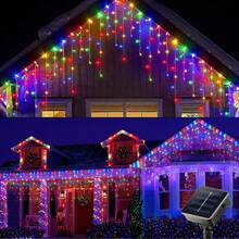 圣诞装饰 1 件，户外太阳能圣诞灯串，闪烁背景灯，8 种模式的仙女灯，适用于节日、婚礼派对装饰，适用于墙壁、楼梯、门廊、屋顶、露台、圣诞节、婚礼装饰 - 太陽能電池 - 查看 4