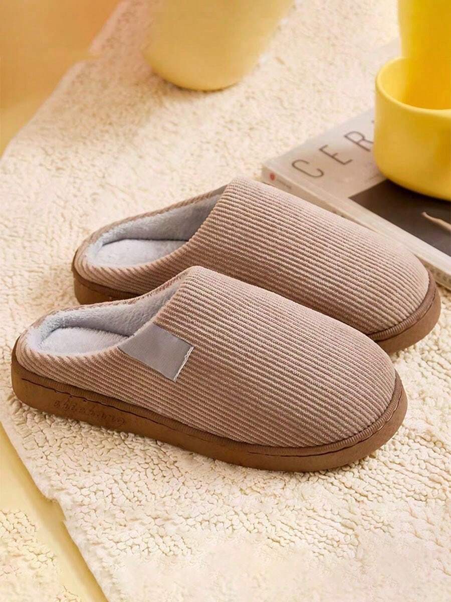 Warm Couple Slippers, Thick Non-Slip Home Slippers For Women, Suitable For Spring, Autumn And Winter, Comfortable And Lightweight Plush Winter Slippers - 咖啡棕 - 查看 1
