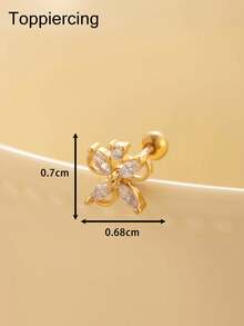 Toppiercing 1 件简约奢华铜锆石花朵不锈钢耳钉 - ear stud - 查看 12
