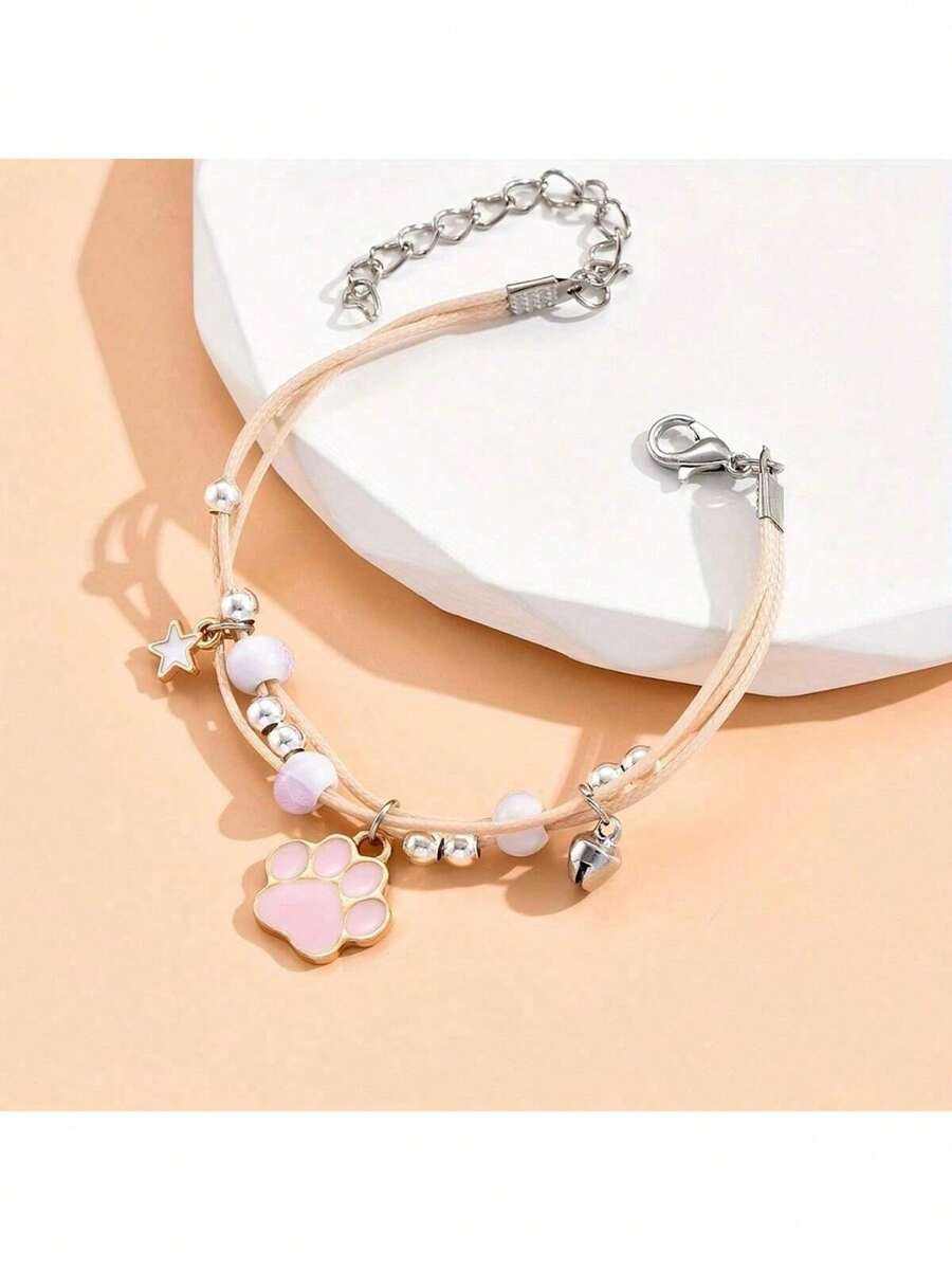 Fashion Rope Bracelets For Women Dog Paw Pendant Female Jewelry Gifts - Màu hồng gỉ - Xem 1