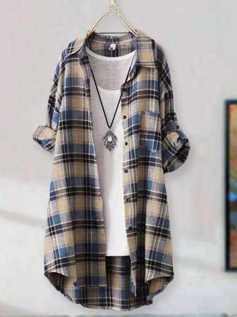 Women's Casual Long Sleeved Checkered Shirt, Autumn
