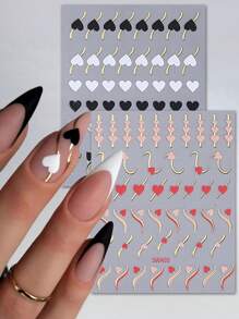 2 miếng dán móng tay họa tiết hình trái tim, nhãn dán móng tay 3D dán hình trái tim màu đen và đỏ tối giản cho ngày lễ tình nhân - Nhiều màu - Xem 1
