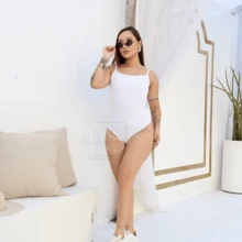 KIT 2 Women's Bodysuit With Thin Straps Premium Ribbed Terrycloth Straps - 裸色和白色 - 查看 4