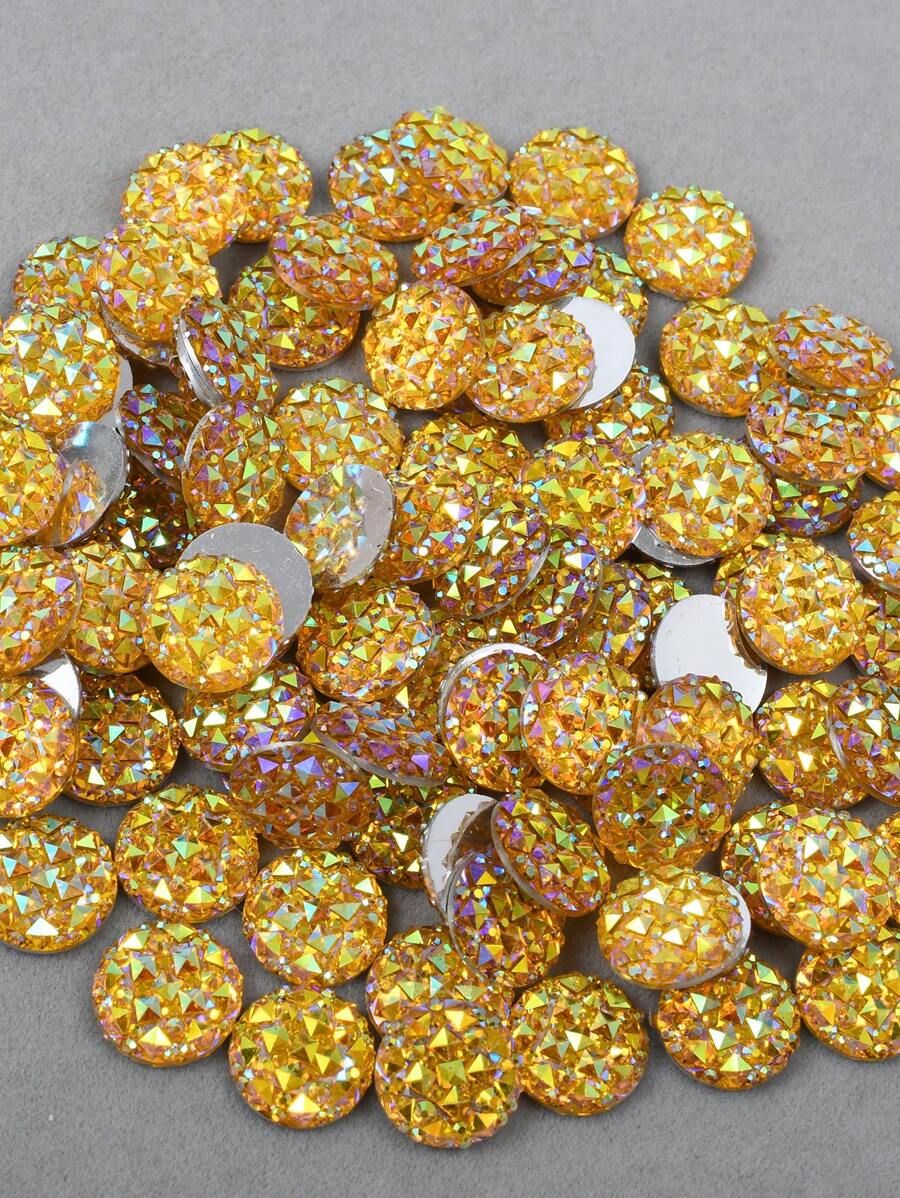 100 piezas/paquete Cristales de resina Rhinestones AB planos, gemas de resina con forma de piña de colores mixtos, cristales de resina redondos de 12mm para manualidades de ropa y joyería