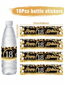 10 个黑金色 18 岁 21 岁 30 岁 40 岁 50 岁 60 岁生日瓶贴纸，带有“生日快乐”，饮料矿泉水瓶装饰贴纸，生日派对装饰用品，生日礼物，派对礼物，18 岁生日装饰，30 岁生日装饰，40 岁生日装饰，50 岁生日装饰，60 岁生日装饰