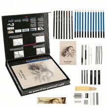 50 Pack Drawing Set Sketch Kit, Sketching Supplies With 3-Color Sketchbook, Graphite, And Charcoal Pencils - 黑色 - 查看 6